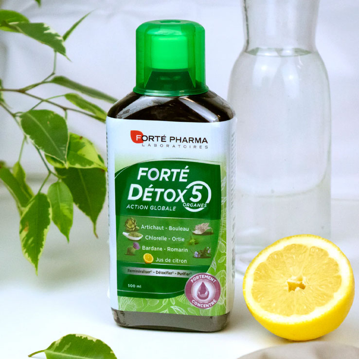 FORTE PHARMA Forté Detox 5 Organes - Solution détoxifiante purifiante à base de 5 plantes sans sucre ajouté - 500ml