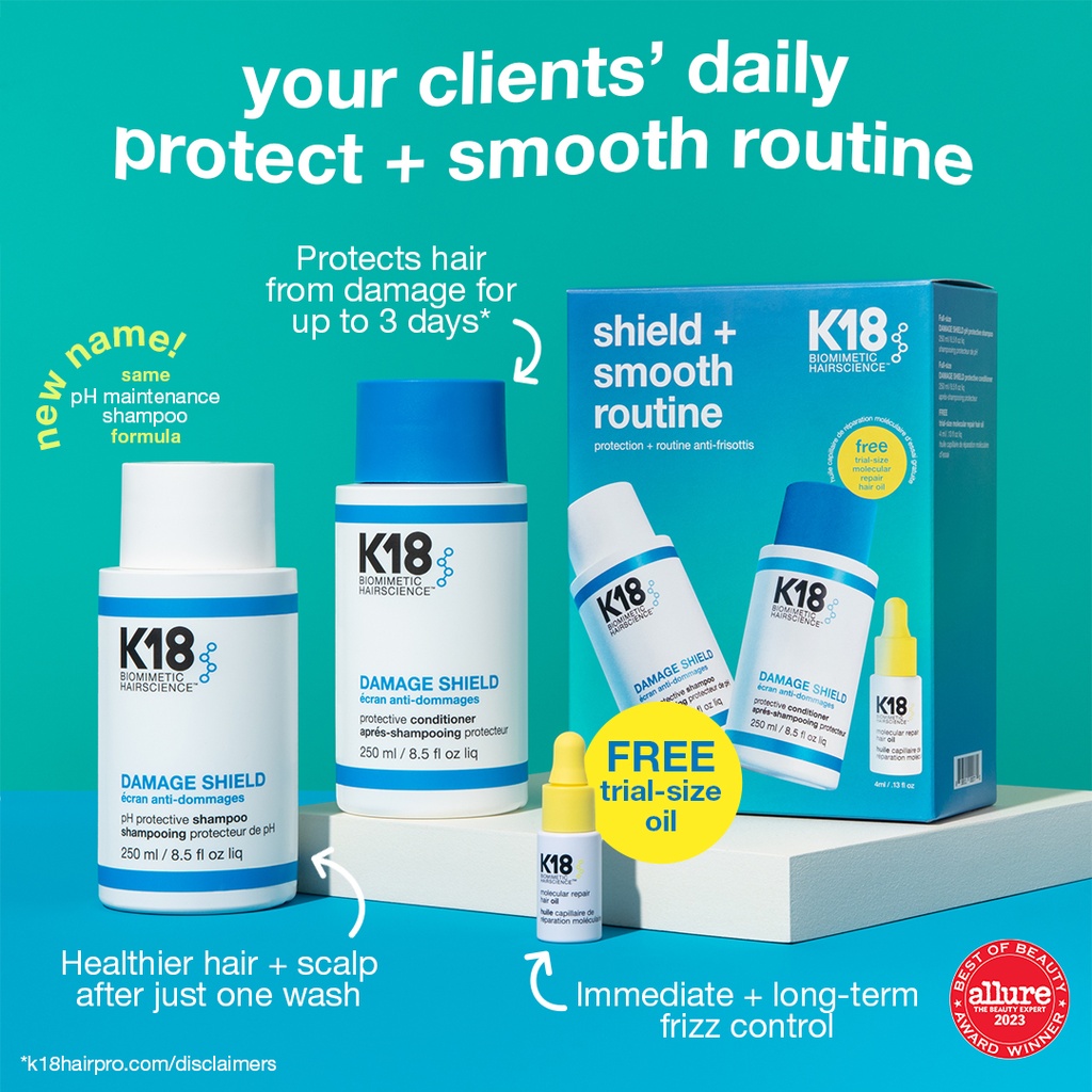 K18 Shield Smooth Routine - Coffret protecteur lissant pH équilibré anti-frisottis éclat pour cheveux colorés - 250ml