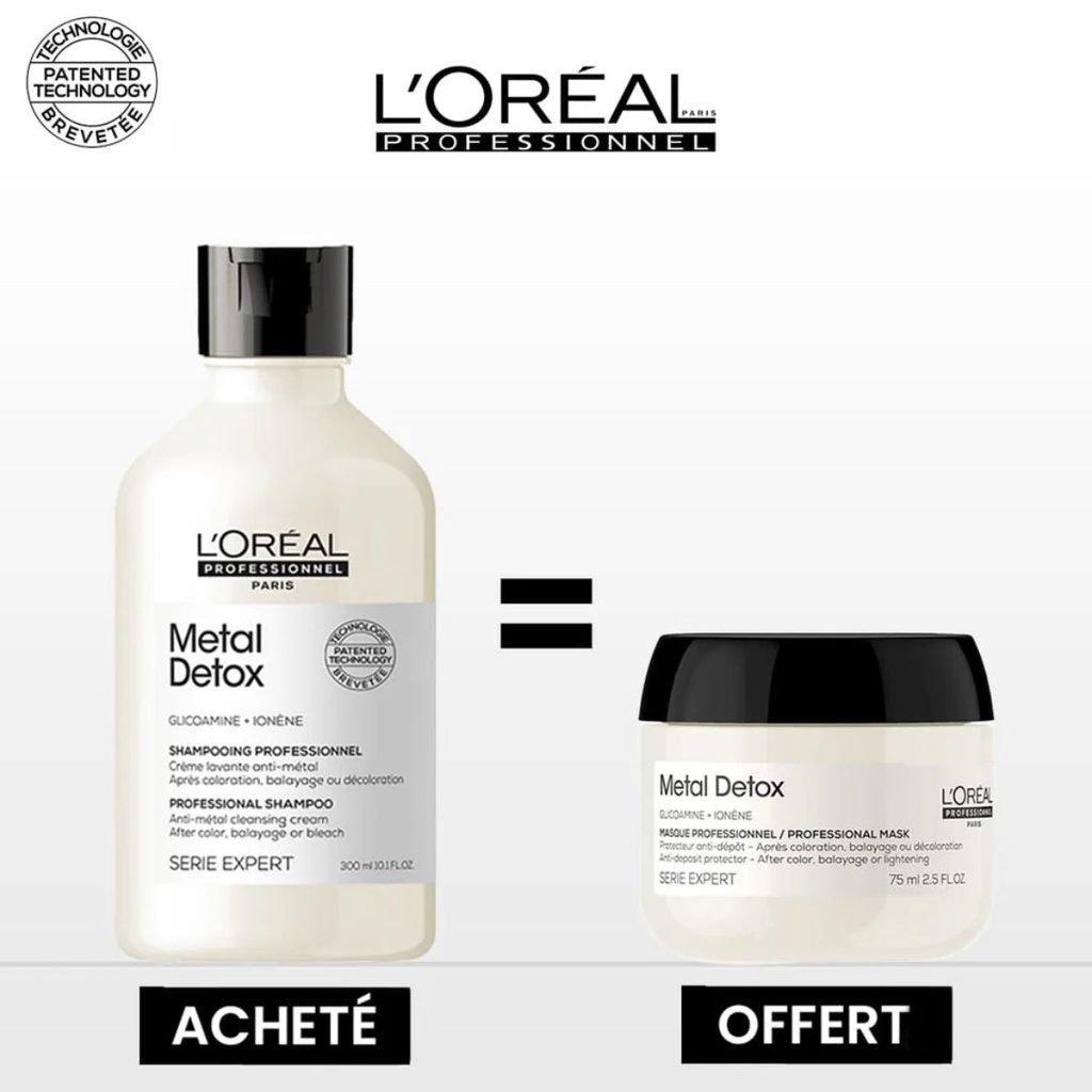 L'OREAL PRO Coffret Metal Detox - Shampooing détoxifiant sans sulfate tous cheveux 300ml + Masque protecteur Anti-casse 250ml