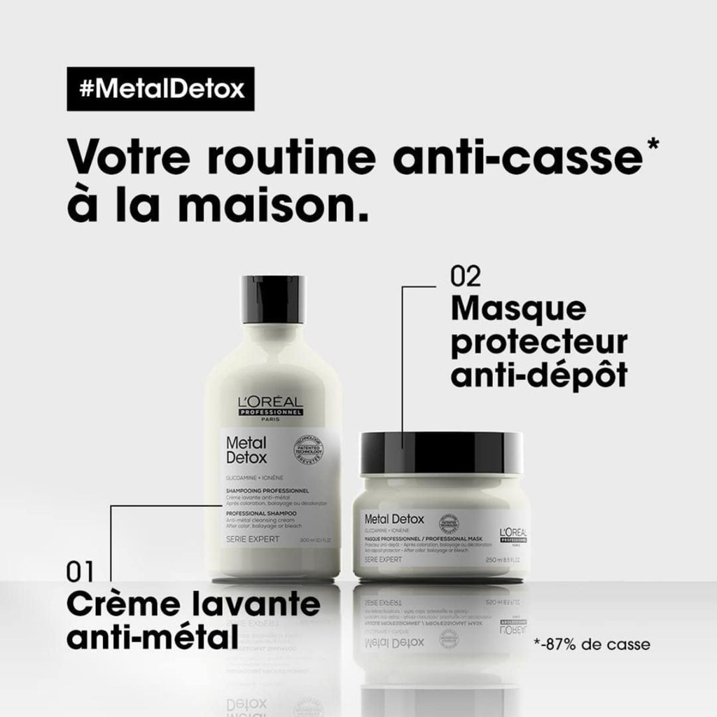 L'OREAL PRO Coffret Metal Detox - Shampooing détoxifiant sans sulfate tous cheveux 300ml + Masque protecteur Anti-casse 250ml