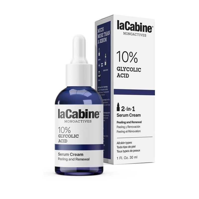 LA CABINE Monoactives 10% Glycolic Acid - Crème-sérum exfoliante rénovatrice éclat anti-rides pour tous types de peaux - 30ml