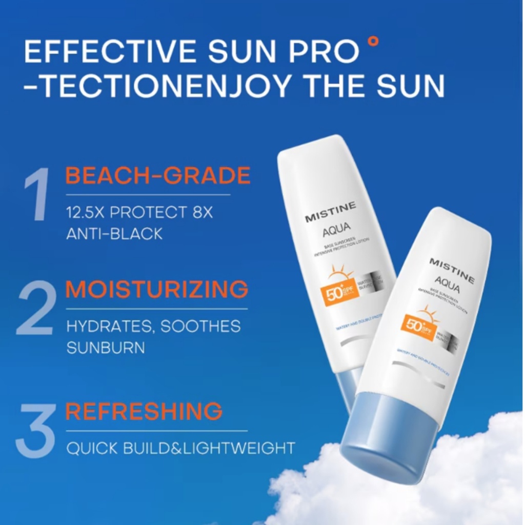 Mistine Aqua Ultra Protection Face&Body Sunscreen SPF50 PA++++ - Crème solaire visage et corps légère hydratante haute protection pour tous types de peaux- 70ml
