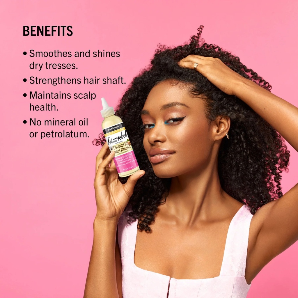 AUNT JACKIE'S Growth Oil Frizz Rebel Coconut & Sweet Almond - Huile capillaire lissante adoucissante pour cheveux frisottés - 118ml