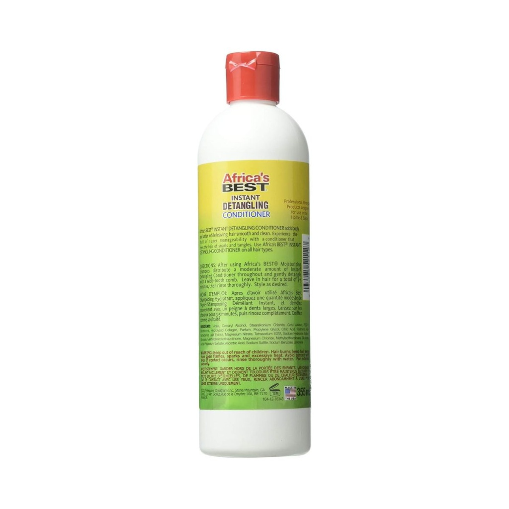 AFRICA'S BEST Instant Detangling Conditioner - Après-shampooing démêlant hydratant pour cheveux secs ou abîmés -355 ml