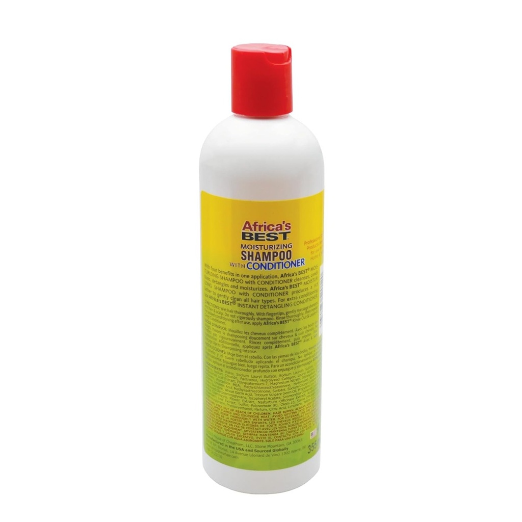 AFRICA'S BEST Shampooing hydratant avec conditionneur - Shampooing soin 2 en 1 revitalisant pour tous types de cheveux - 355ml