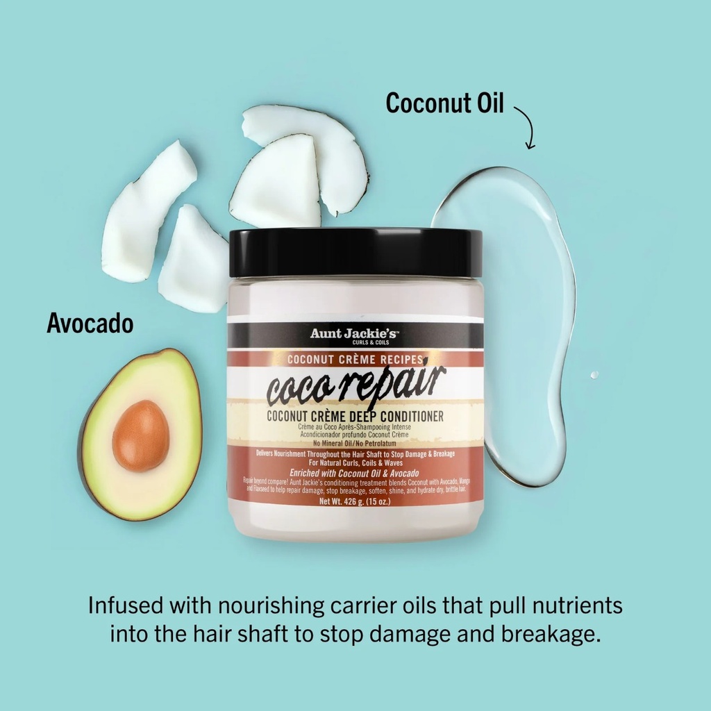 AUNT JACKIE'S Coco Repair Deep Conditioner - Masque réparateur nourissant intensif pour cheveux secs et abîmés - 426g