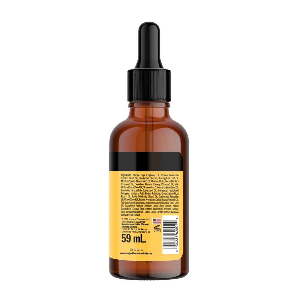 AUNT JACKIE'S Elixir Essentials Saw Palmetto & Jamaican Black Castor Hair & Scalp Oil - Huile capillaire légère fortifiante nourrissante pour tous types de cheveux - 59ml