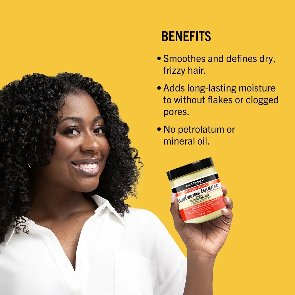 AUNT JACKIE'S Flaxseed Curl Mane-Tenance Defining Curl Whip "Anti-Poof" - Crème coiffante légère définissante hydratante pour cheveux bouclés et frisés - 426g