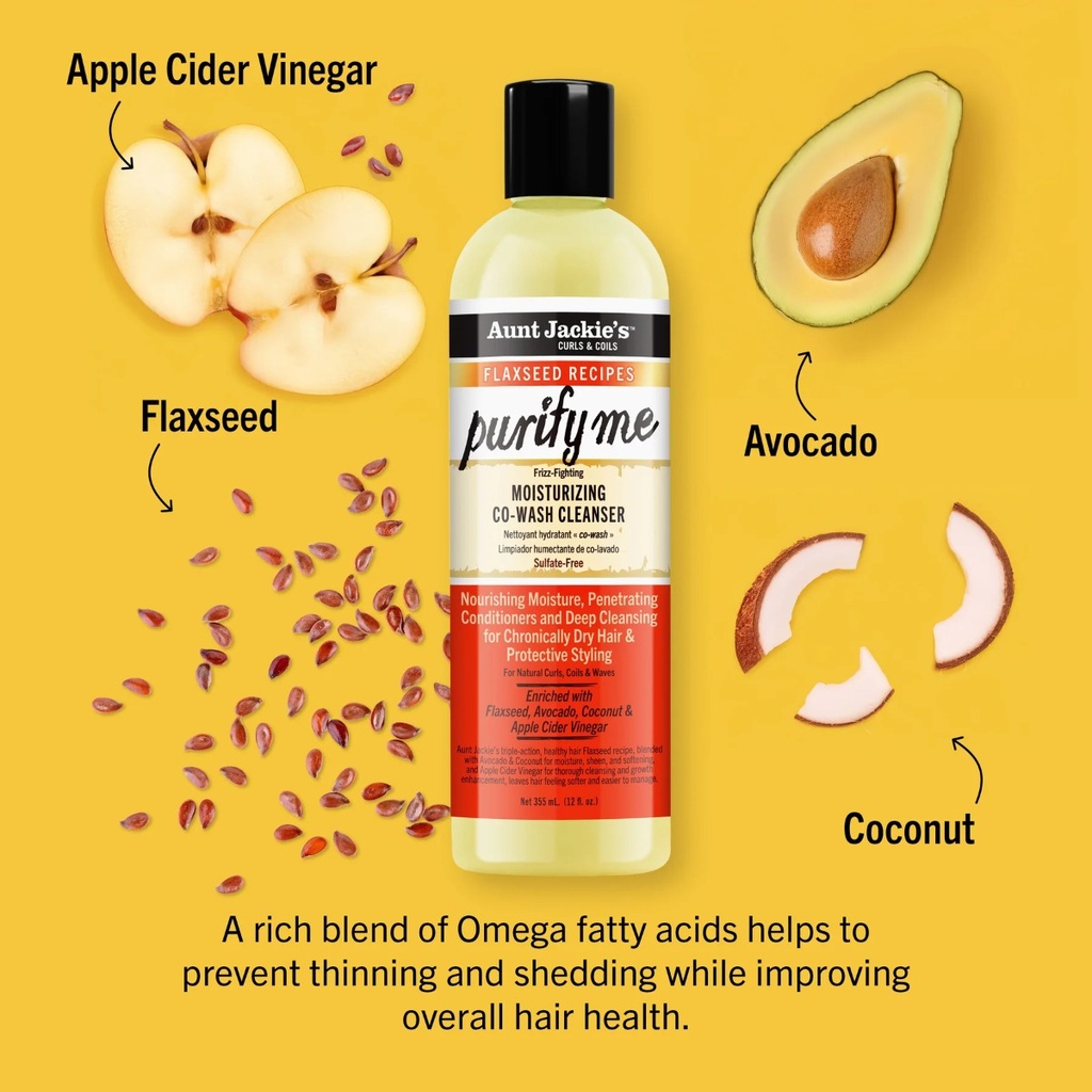AUNT JACKIE'S Purify Me Moisturizing Co-Wash Cleanser - Nettoyant co-wash hydratant adoucissant éliminant les impuretés les résidus pour cheveux chroniquement secs bouclés - 355 ml
