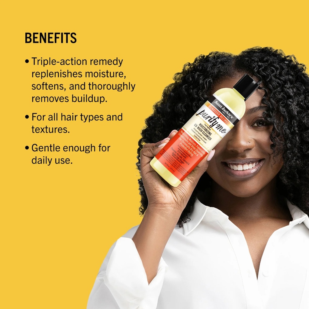 AUNT JACKIE'S Purify Me Moisturizing Co-Wash Cleanser - Nettoyant co-wash hydratant adoucissant éliminant les impuretés les résidus pour cheveux chroniquement secs bouclés - 355 ml