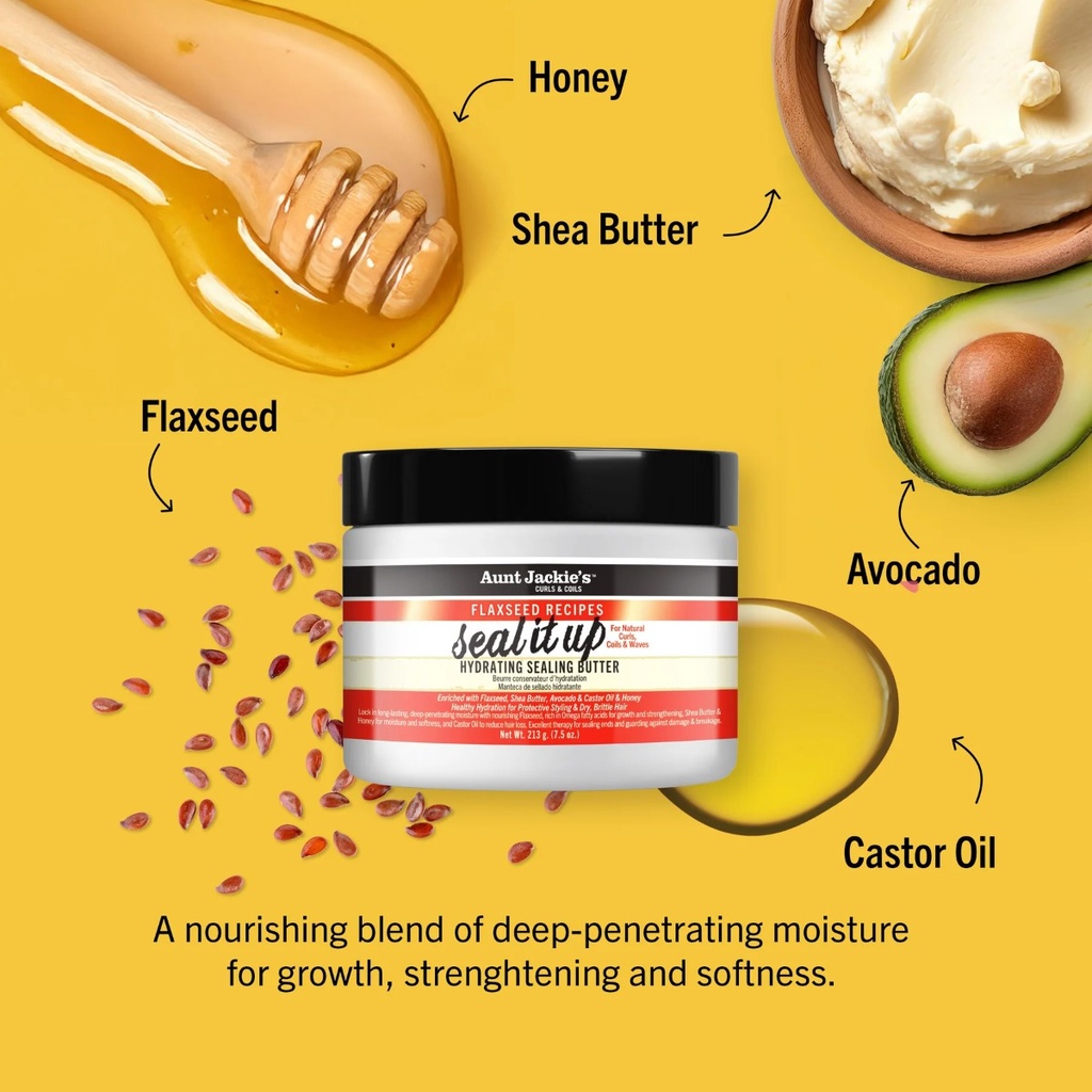 AUNT JACKIE'S Seal It Up Hydrating Sealing Butter - Beurre scellant hydratant pour cheveux secs bouclés et abîmés - 213g