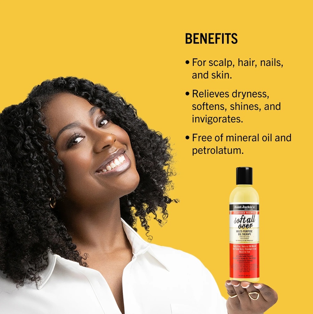 AUNT JACKIE'S Soft All Over Multi-Purpose Oil - Huile polyvalente nourrissante adoucissante pour cheveux peau et ongles - 237 ml