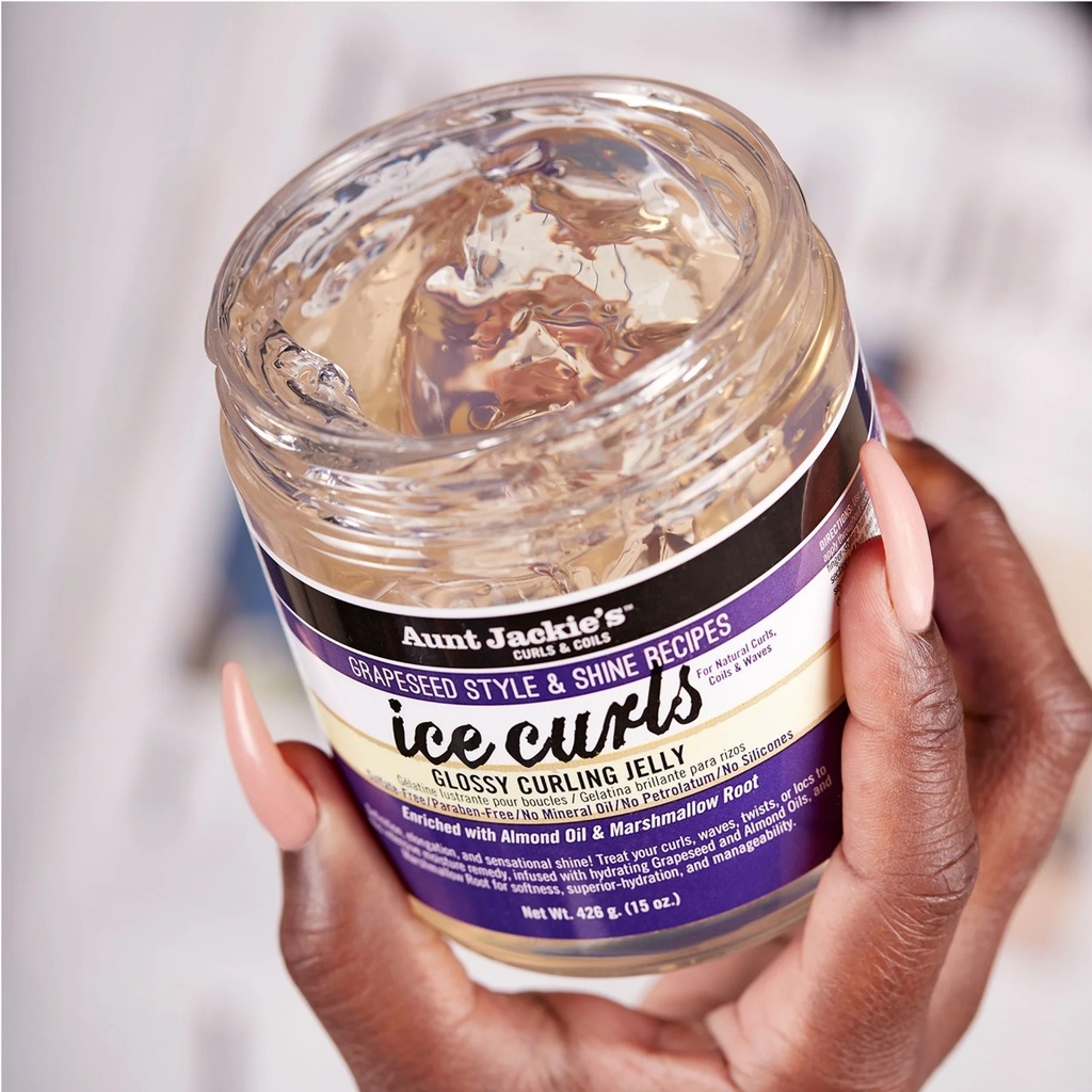 AUNT JACKIE'S Grapeseed Ice Curls Glossy Curling Jelly - Gel coiffant brillant hydratant définissant pour cheveux bouclés frisés et crépus - 426g