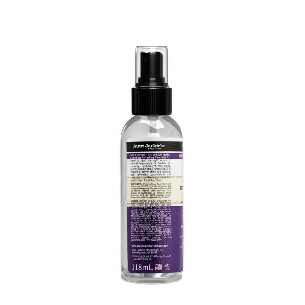 AUNT JACKIE'S Grapeseed Shine Boss Refreshing Sheen Mist - Brume légère illuminatrice hydratante pour tous types de cheveux - 118ml