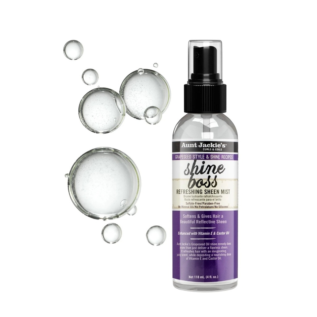AUNT JACKIE'S Grapeseed Shine Boss Refreshing Sheen Mist - Brume légère illuminatrice hydratante pour tous types de cheveux - 118ml