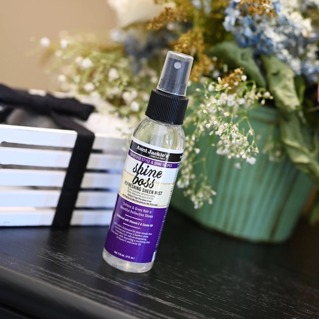 AUNT JACKIE'S Grapeseed Shine Boss Refreshing Sheen Mist - Brume légère illuminatrice hydratante pour tous types de cheveux - 118ml