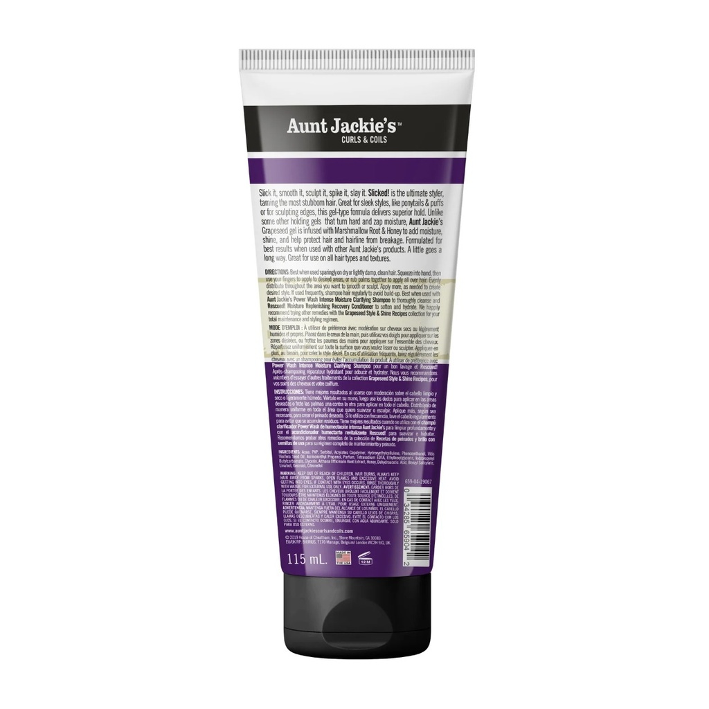 AUNT JACKIE'S Grapeseed Slicked! Flexible Styling Glue - Gel coiffant flexible fixation forte sans résidus - 113g