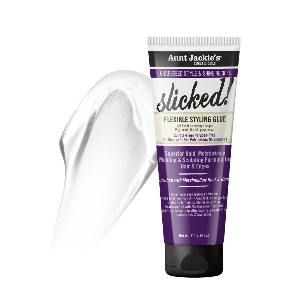 AUNT JACKIE'S Grapeseed Slicked! Flexible Styling Glue - Gel coiffant flexible fixation forte sans résidus - 113g
