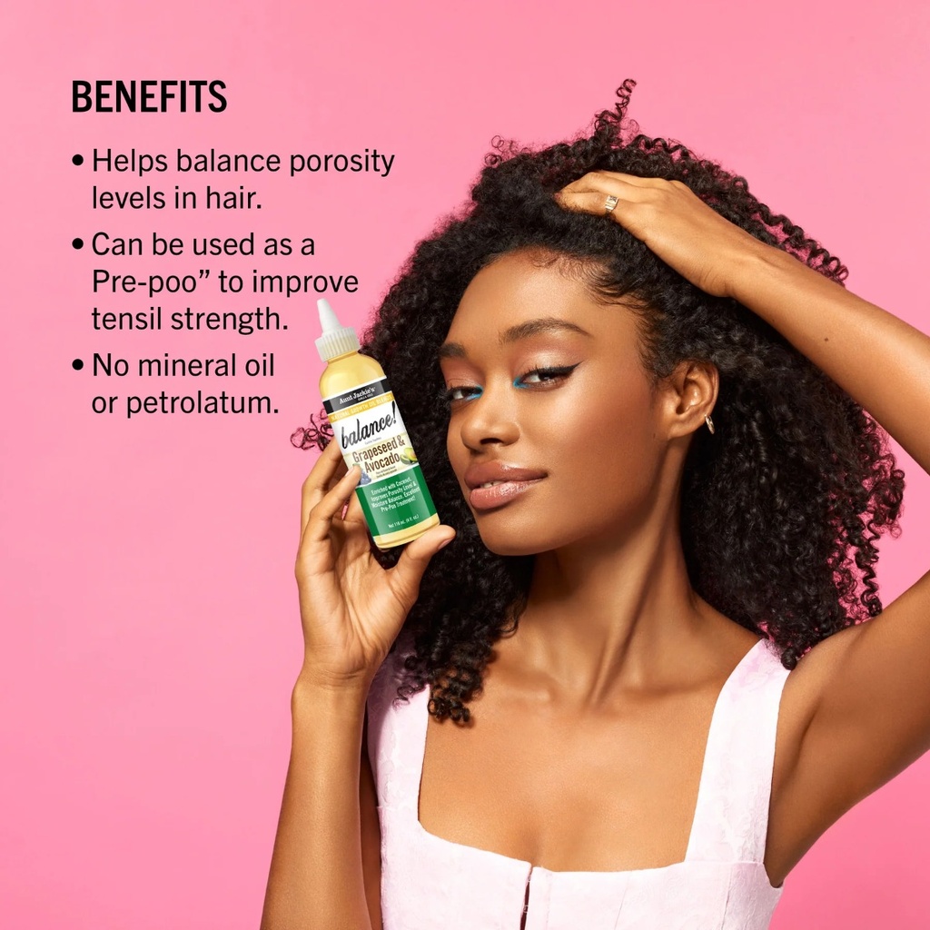 AUNT JACKIE'S Growth Oil Balance Grapeseed & Avocado - Huiles revitalisante anti-casse tous types de cheveux - 118ml