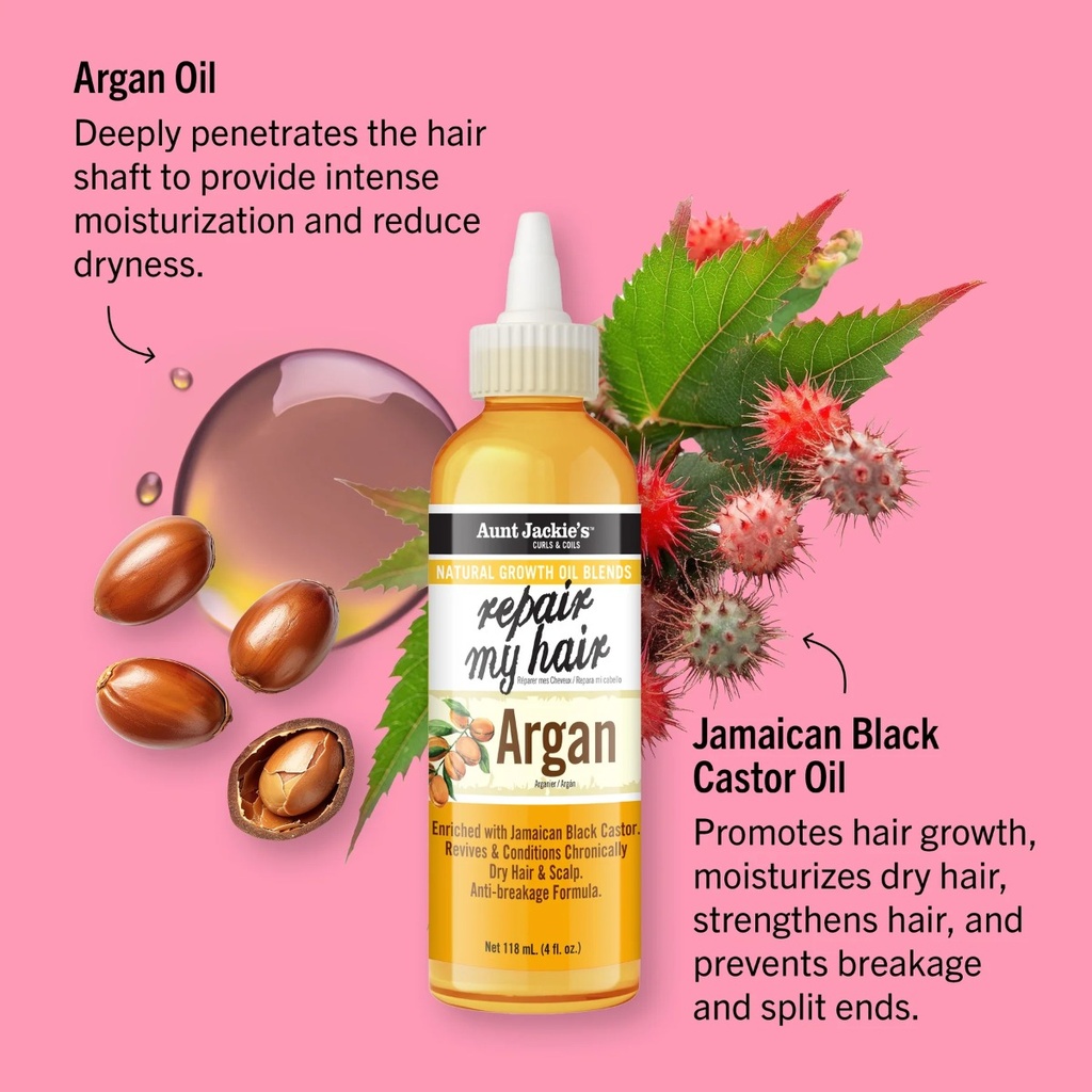 AUNT JACKIE'S Growth Oil Repair My Hair Argan - Huile fortifiante réparatrice pour cheveux fragilisés - 118ml
