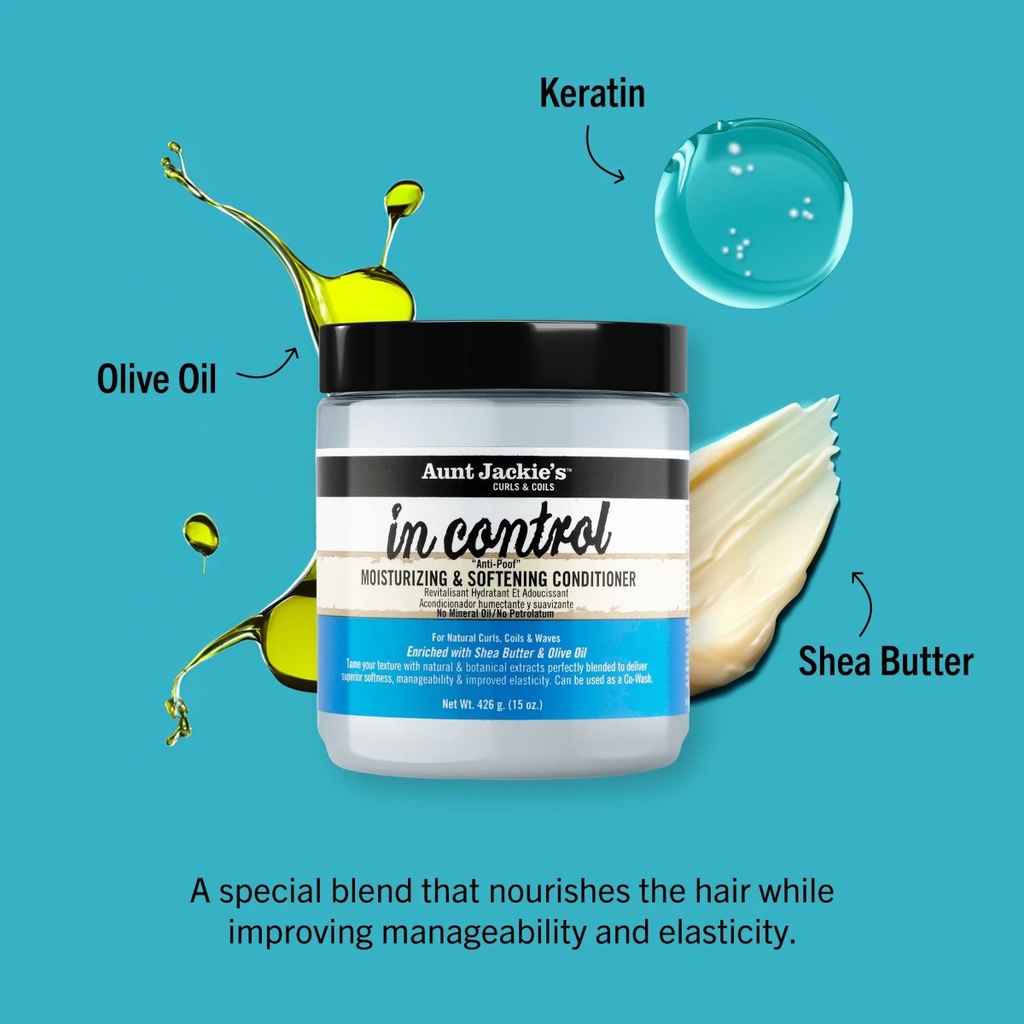 AUNT JACKIE'S In Control Moisturizing & Softening Conditioner - Après-shampooing hydratant adoucissant pour cheveux frisés déshydratés et cassants - 426g