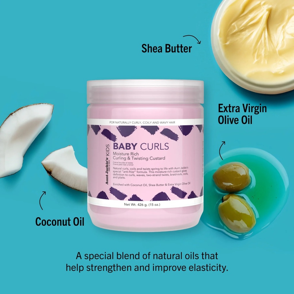 AUNT JACKIE'S KIDS Baby Girl Curls Curling & Twisting Custard - Crème coiffante riche en hydratation définissante et anti-frisottis pour cheveux bouclés ondulés et crépus - 426g