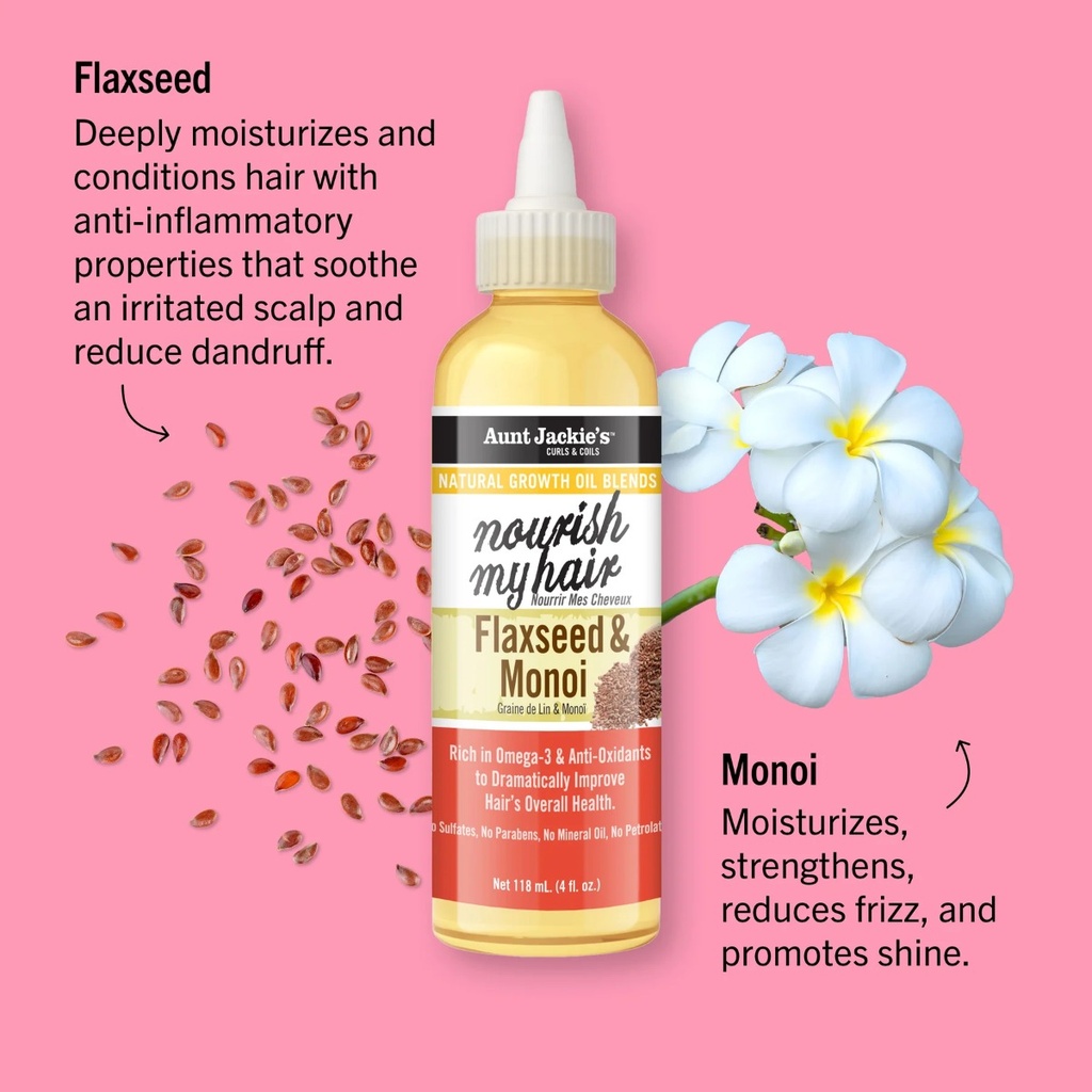 AUNT JACKIE'S Nourish My Hair Flaxseed & Monoi - Huile nourrissante adoucissante pour cheveux secs et cassants - 118ml
