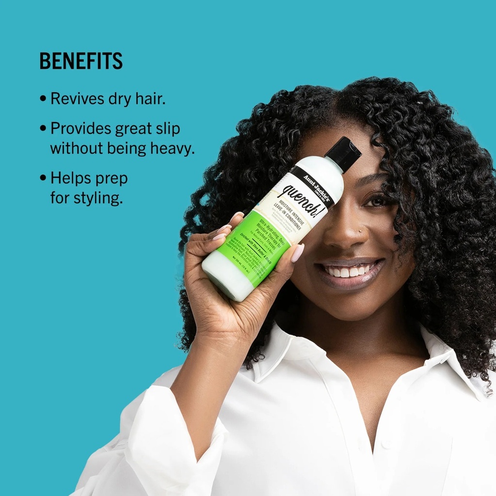 AUNT JACKIE'S Quench Moisture Intensive Leave-In Conditioner - Soin sans rinçage ultra-hydratant adoucissant pour cheveux secs assoiffés - 355ml
