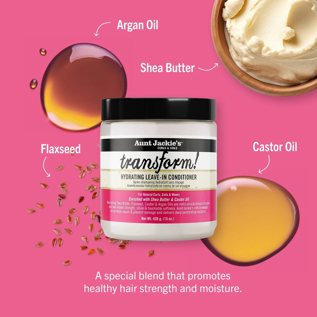 AUNT JACKIE'S Transform Hydrating Leave-In Conditioner - Soin sans rinçage hydratant anti-casse anti-chute pour cheveux secs et abîmés - 426g