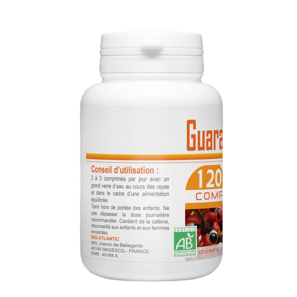 Bio Atlantic Guarana BIO - Complément alimentaire Forme et vitalité / Mémoire et concentration / Minceur - 120 comprimés