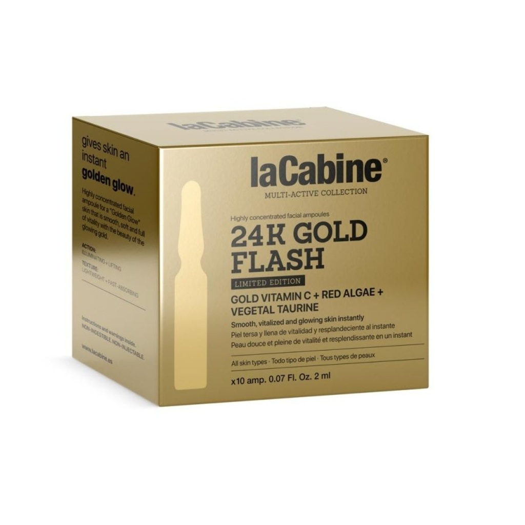 LA CABINE 24K Gold Flash Ampoules - Soin anti-âge éclat lissant revitalisant effet tenseur immédiat pour tous types de peaux