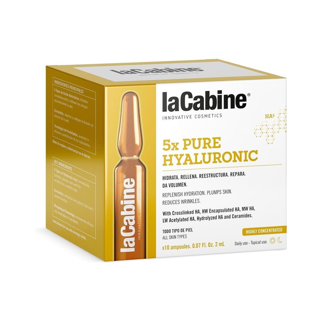 LA CABINE 5x Pure Hyaluronic Ampoules - Soin hydratant intensif anti-rides pour tous types de peaux