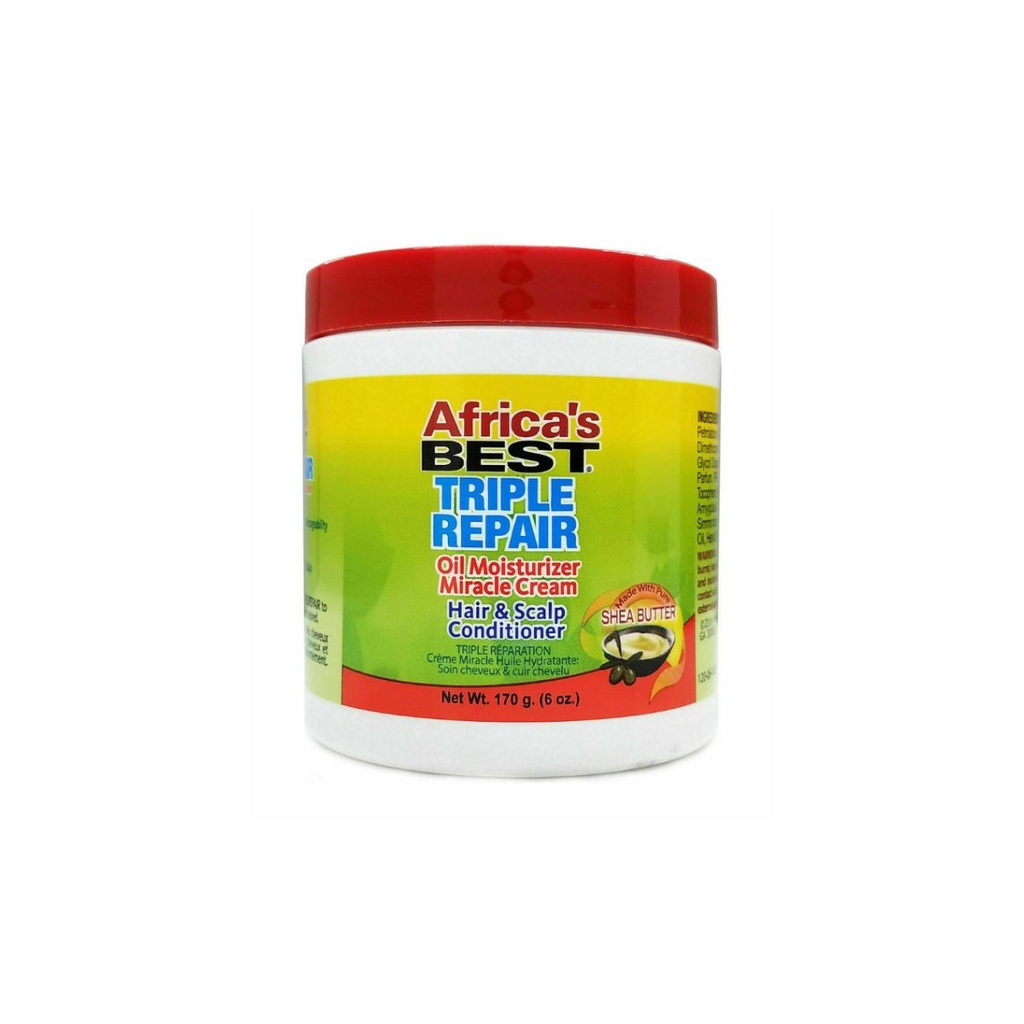 AFRICA'S BEST Triple Repair - Crème capillaire réparatrice hydratante fortifiante pour cheveux secs et cassants - 170g