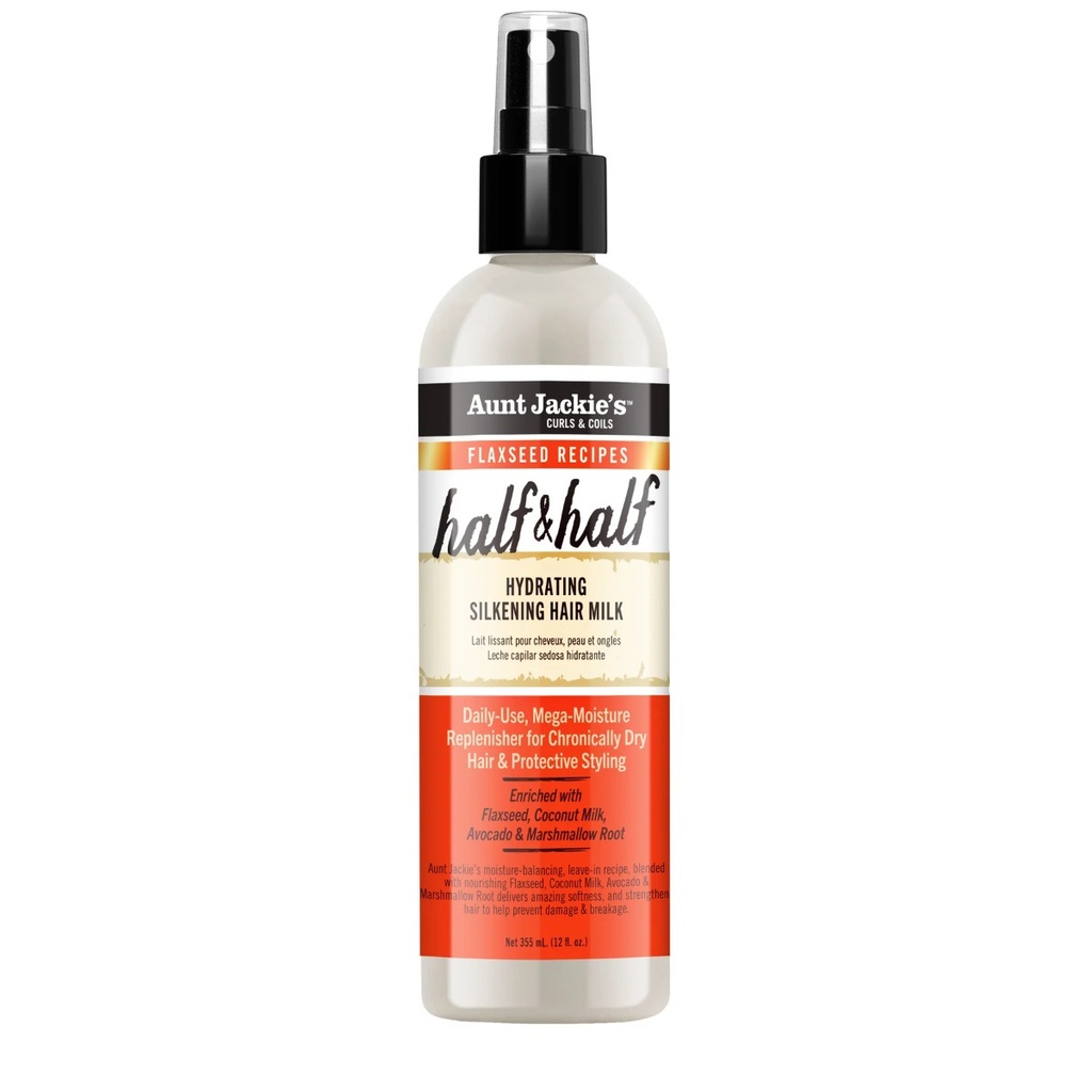 AUNT JACKIE'S Half & Half Hydrating Silkening Hair Milk - Lait sans rinçage démêlant fini soyeux pour cheveux très secs cassants ou rêches - 355ml
