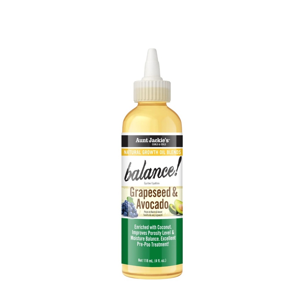 AUNT JACKIE'S Growth Oil Balance Grapeseed & Avocado - Huiles revitalisante anti-casse tous types de cheveux - 118ml