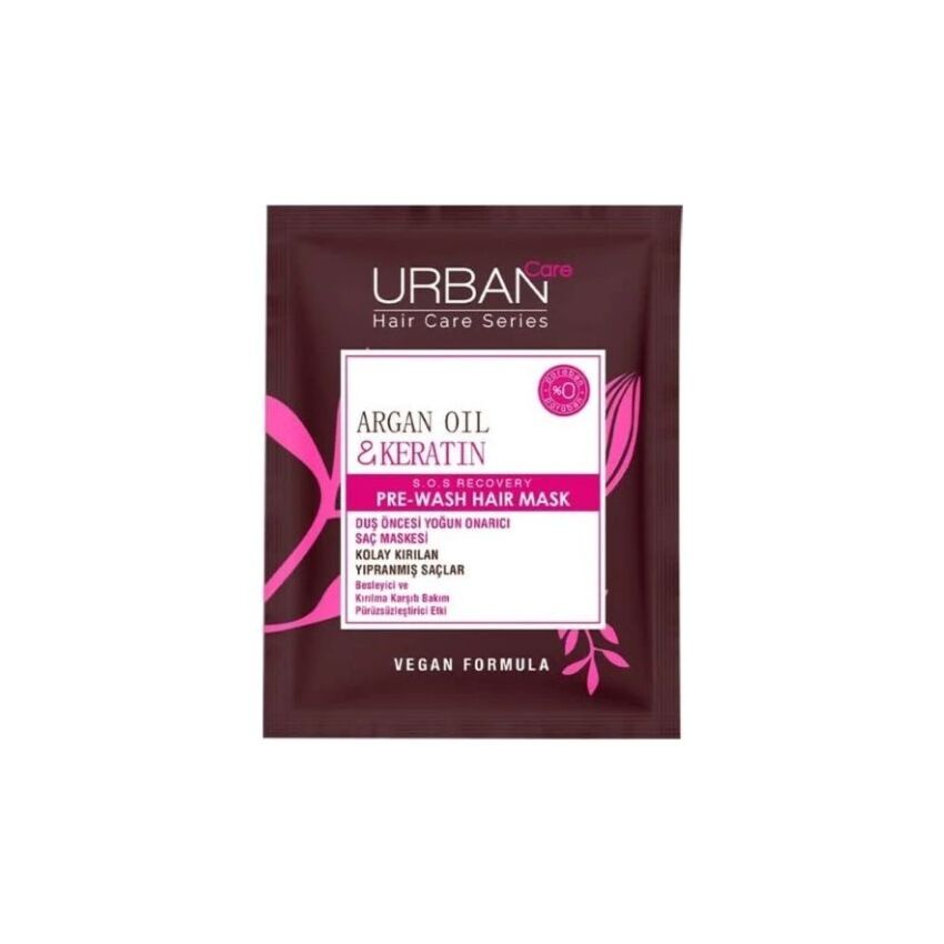 URBAN CARE Argan Oil & Keratin SOS Recovery Pre-Wash Hair Mask - Masque avant-shampooing nourrissant anti-casse pour cheveux fragiles cassants - 50ml
