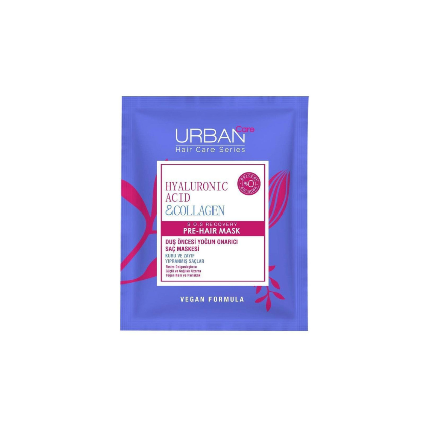 URBAN CARE Hyaluronic Acid & Collagen S.O.S Recovery Pre-Wash Hair Mask - Masque avant-shampooing réparateur hydratant volumateur pour cheveux secs et ternes - 50ml