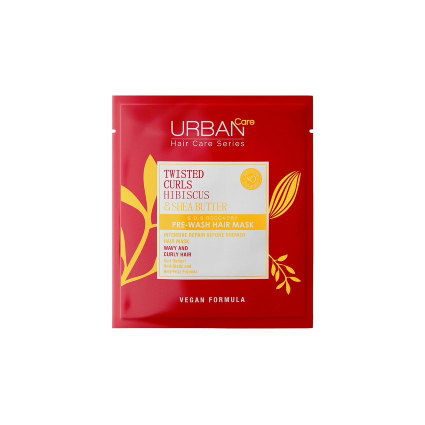 URBAN CARE Twistedd Curls Hibiscus & Shea Butter S.O.S Recovery Pre-Wash Hair Mask - Masque avant-shampooing hydratant et définissant pour cheveux secs bouclés à crépus - 50ml