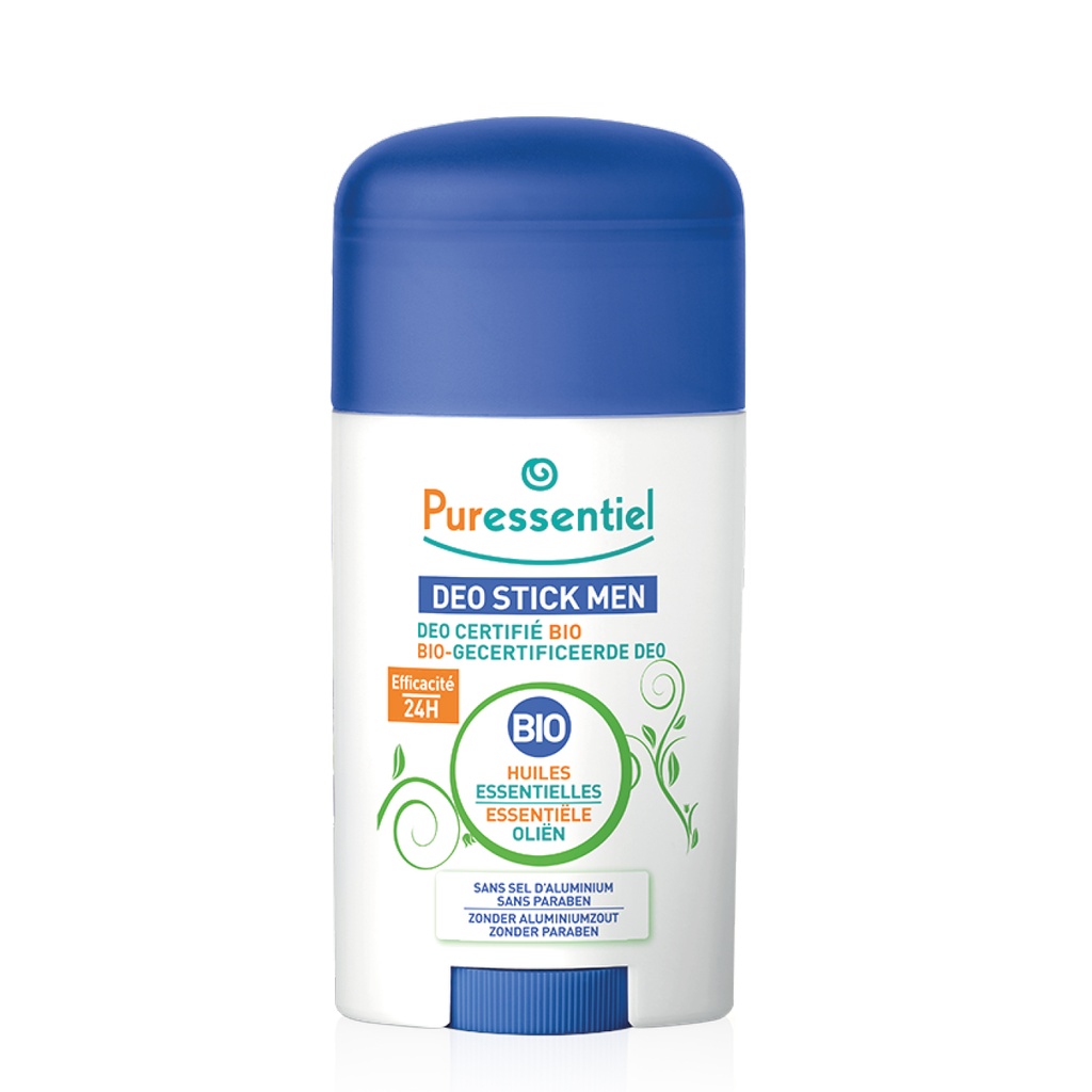 PURESSENTIEL Déo Certifié Bio Men - Déodorant stick homme efficacité 24h sans sel d'aluminium - 50ml