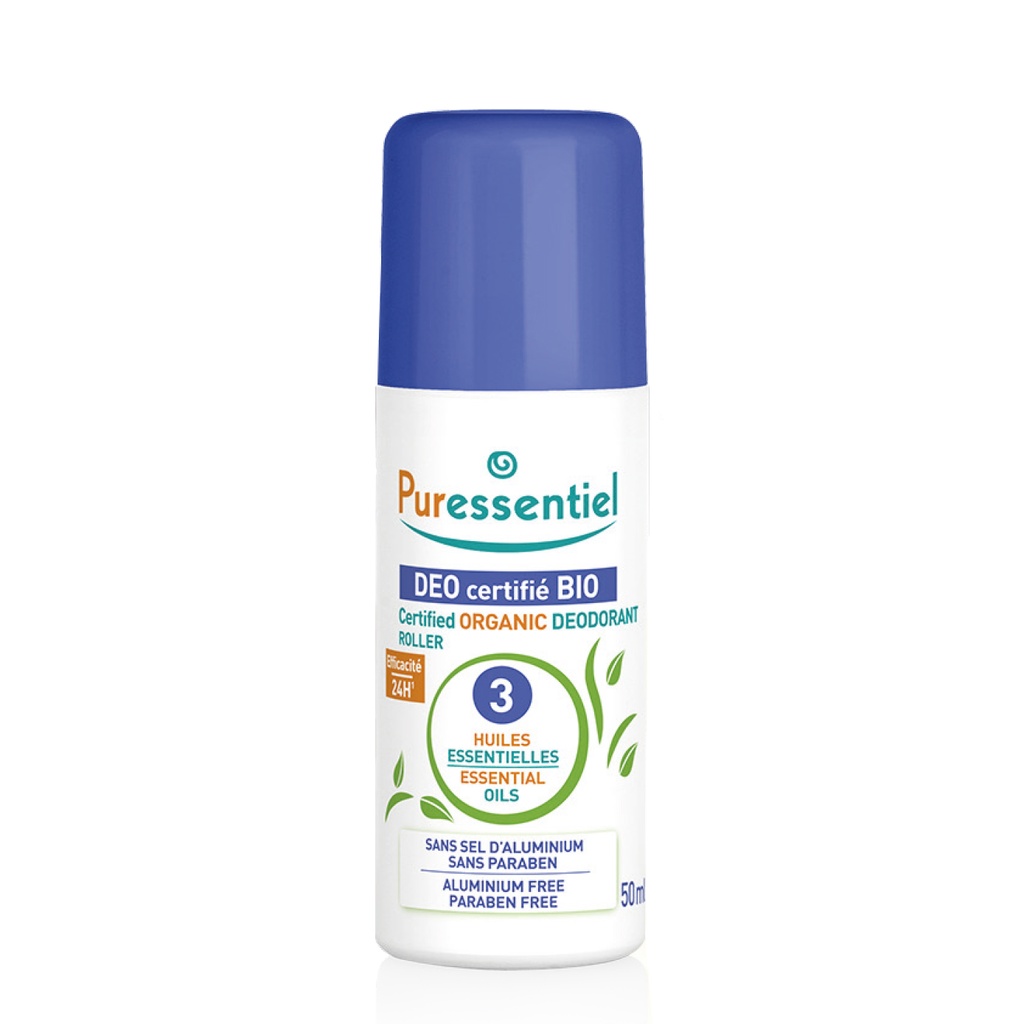 PURESSENTIEL Déo Certifié Bio - Déodorant roller efficacité 24h sans sel d'aluminium - 50ml