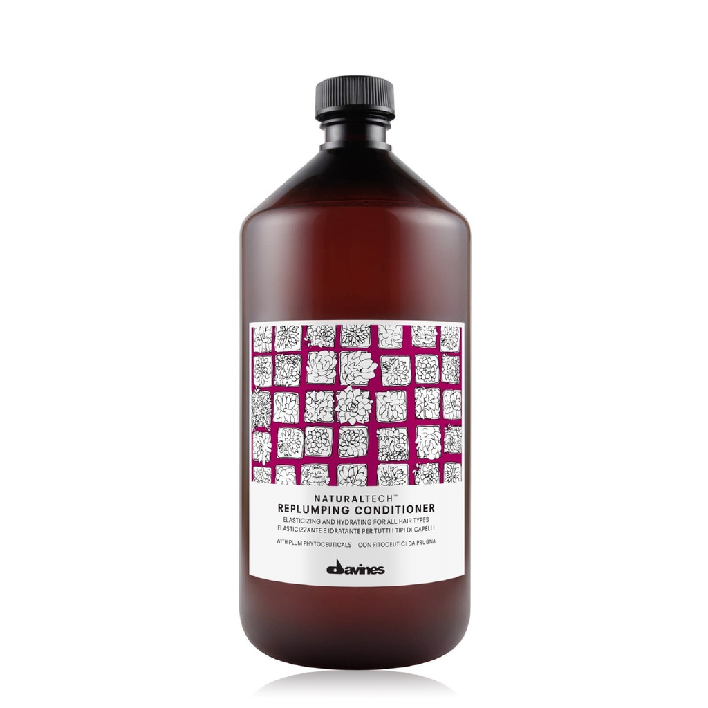 DAVINES Naturaltech Replumping Conditioner - Baume élastifiant et hydratant pour tous type de cheveux - 1000ml