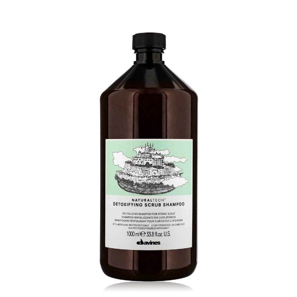 DAVINES Naturaltech Detoxifying Scrub Shampoo - Shampooing revitalisant pour cuir chevelu atonique - 1000ml