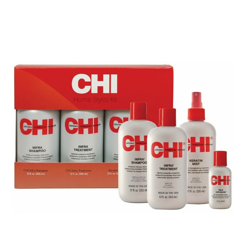 CHI Infra Routine - Shampooing 355ml + Après-shampooing 355ml + Keratin Mist 355ml + Silk Infusion 59ml