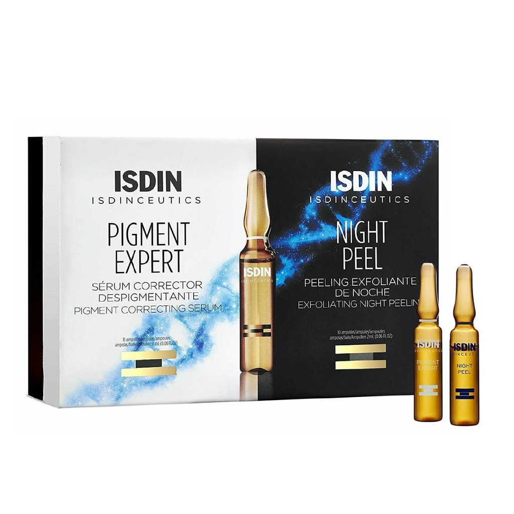 ISDIN Isdinceutics Pigment Expert + Night Peel - Sérum correcteur dépigmentant 10 ampoules de 2ml + Peeling exfoliant nuit 10 ampoules de 2ml
