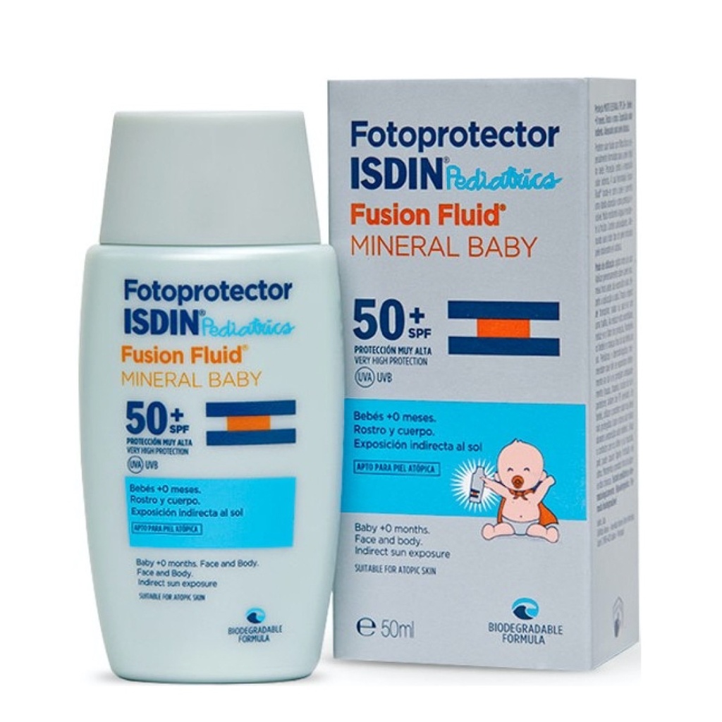 ISDIN Foto Protector Fusion Fluid Mineral Baby - Ecran solaire minéral pour bébé très haute protection SPF50+ - 50ml