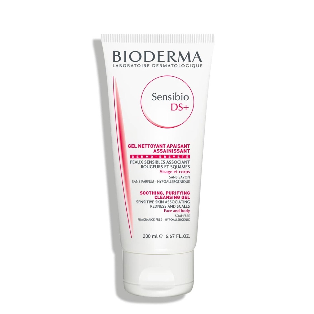 BIODERMA Sensibio DS+ - Gel nettoyant apaisant assainissant pour peaux sensibles associant irritations, rougeurs et squames - 200ml