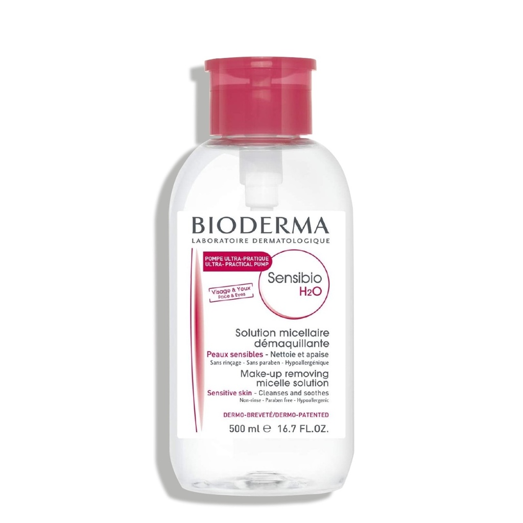 BIODERMA Sensibio H2O - Solution micellaire démaquillante pour peaux sensibles pompe inversée - 500ml
