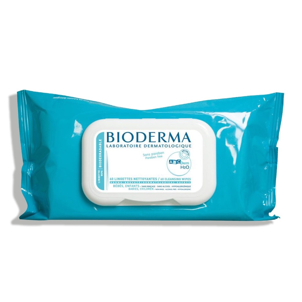 BIODERMA ABCDerm H2O - Lingettes nettoyantes pour bébés et enfants - 60 unités