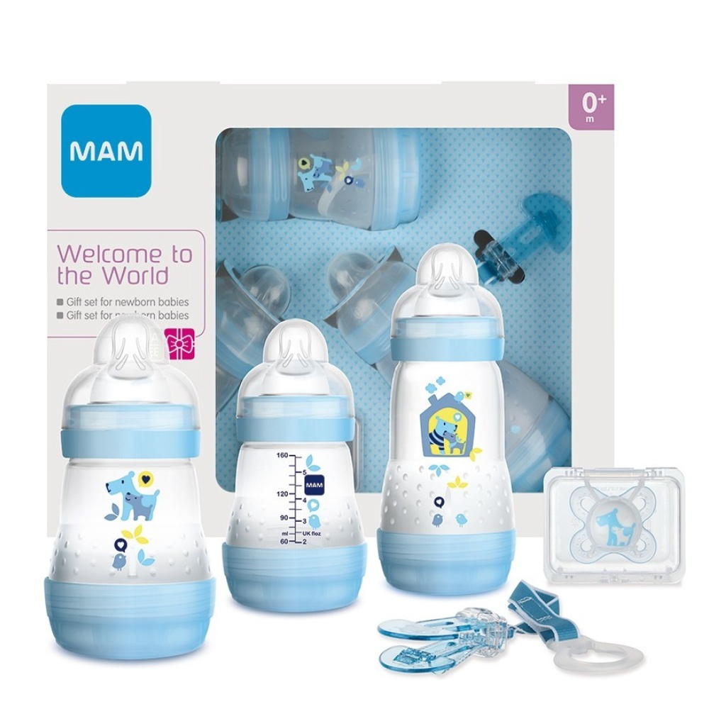 MAM Welcome to the World - Coffret Naissance 3 biberons + sucette + attache-sucette