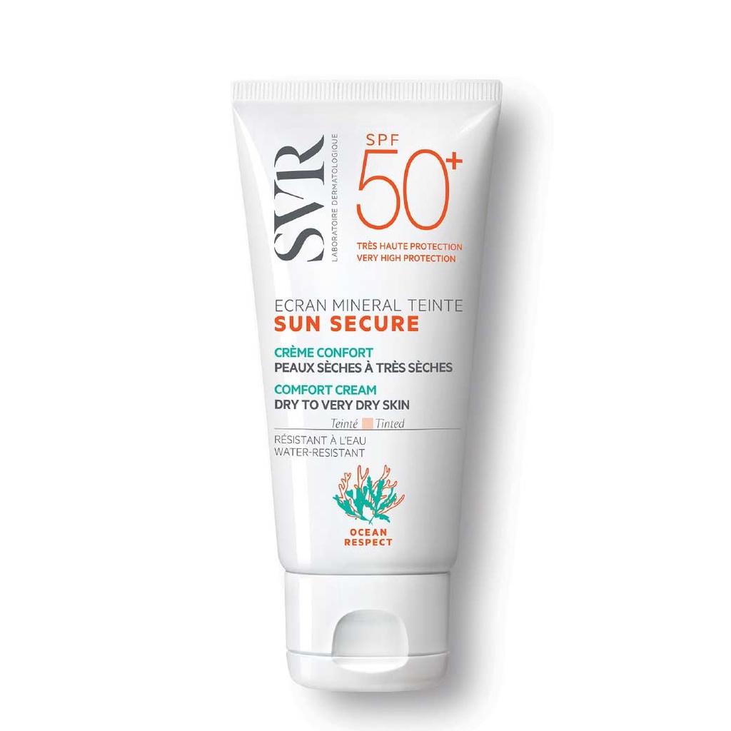 SVR Sun Secure Ecran Mineral Teinté - Crème solaire teintée confort haute protection SPF50+ pour peaux sèches à très sèches waterproof - 60g